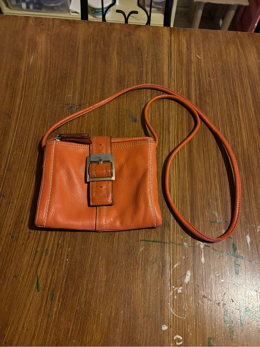 Clarks Orange Leather Crossbody with Buckle Detail